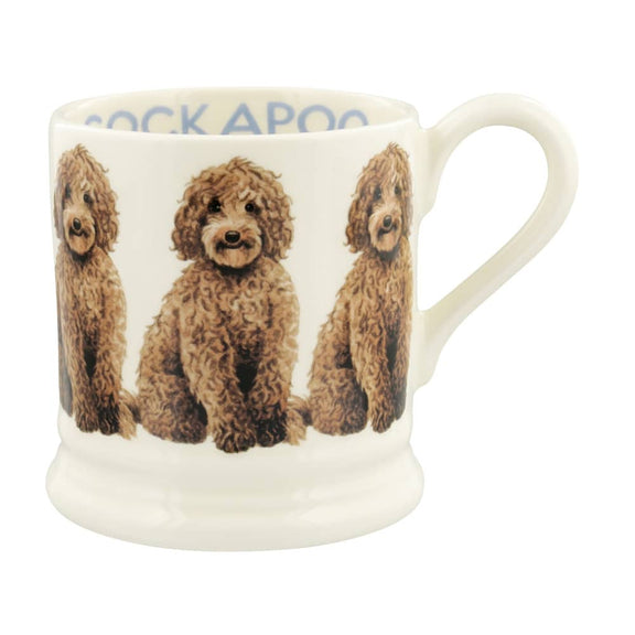 Emma Bridgewater Cockapoo half pint mug featuring hand-decorated Spongeware dog artwork.