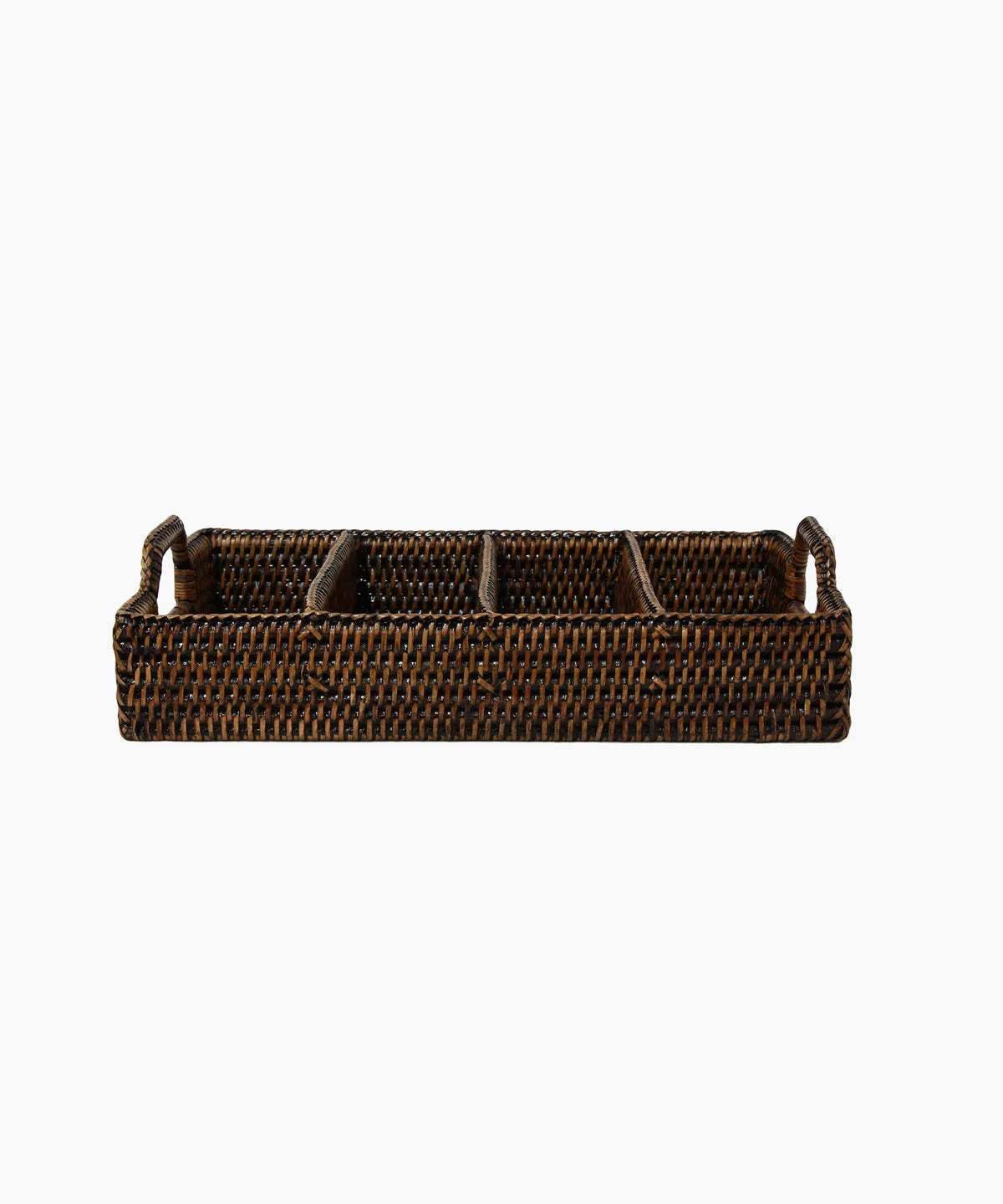 Coco rattan cutlery holder with handles four compartment organiser