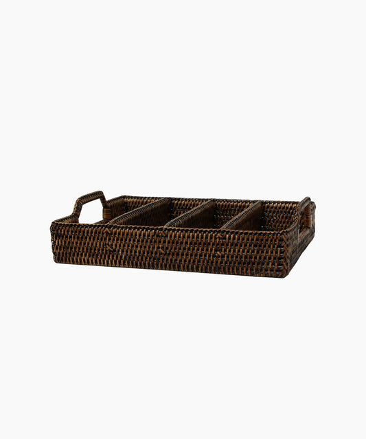 Coco rattan cutlery holder with handles four compartment organiser