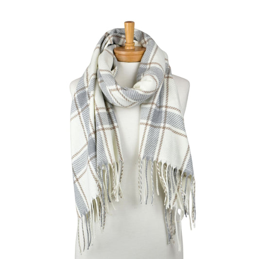 grey taupe cream scarf fringe winter accessory
