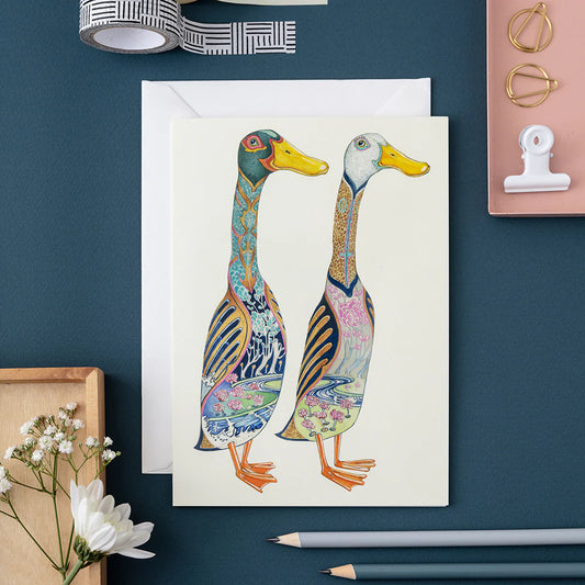 Whimsical duck design card, blank inside with envelope