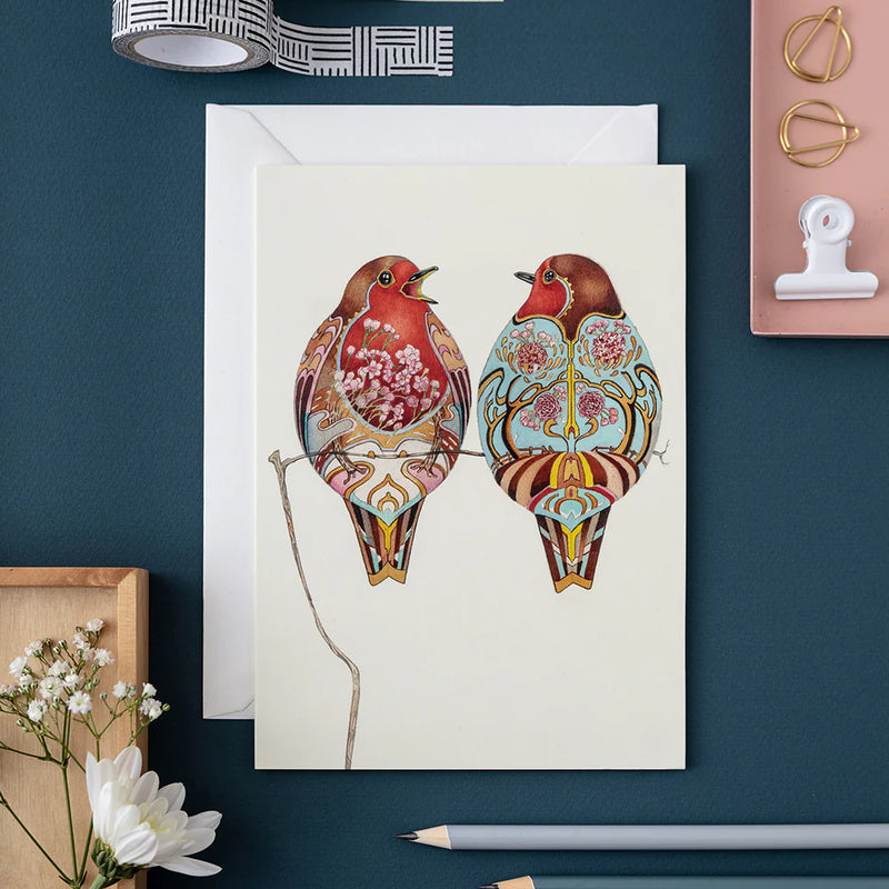 Daniel Mackie Two Robins 7x5 greeting card stationery gift