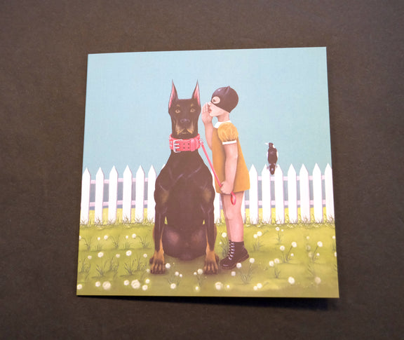 Ninni Little Secret dog art card illustration