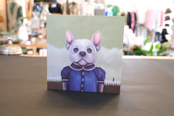 Ninni Frenchie art card French bulldog illustration - dog in a dress 