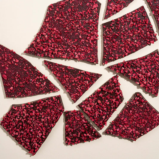 New Farm Confectionery dark chocolate raspberry bark