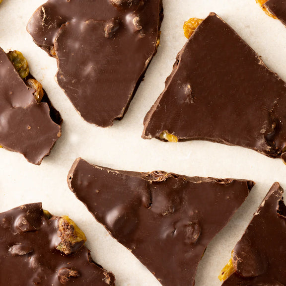 rum and raisin chocolate bark non alcoholic gourmet chocolate