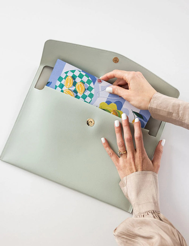 Dusk document wallet with magnetic closure and removable gold foil belly band.
