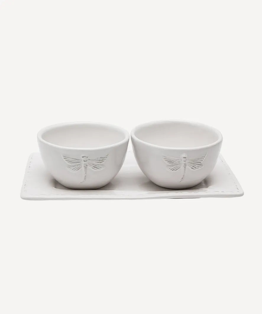 dragonfly stoneware condiment set