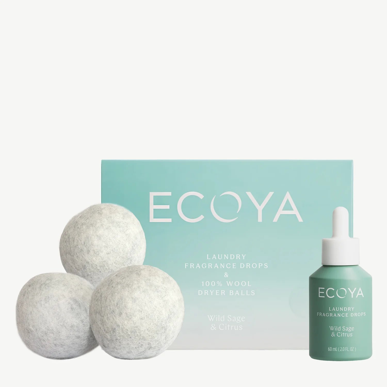 ECOYA Wild Sage and Citrus Laundry Dryer Ball Set made from 100% New Zealand wool.