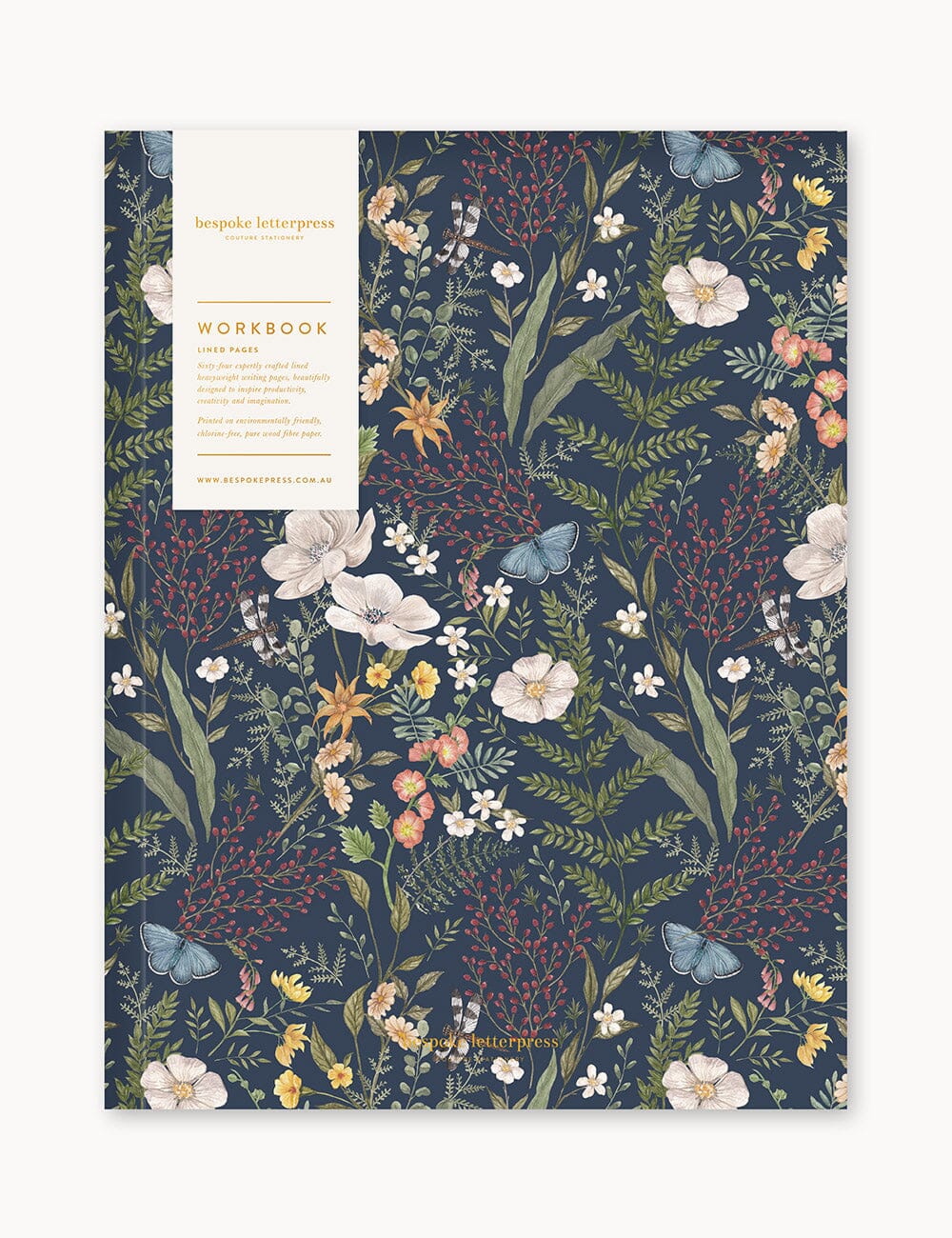 Dusk in Bloom Workbook with floral cover artwork by Vicky Lastra and gold gilded page edges.