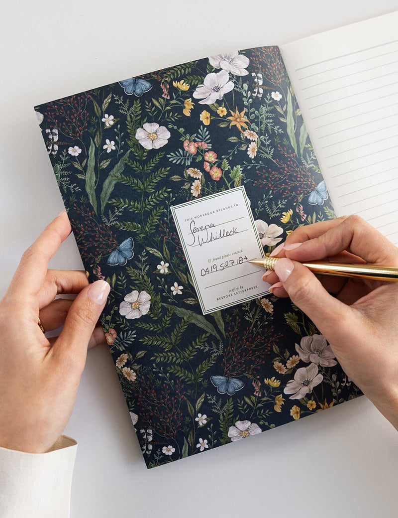 Floral lined notebook with heavyweight pages and lay-flat binding.