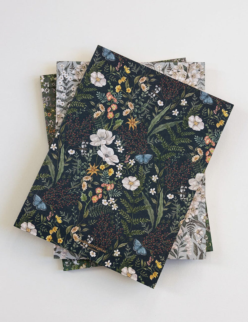 Bespoke Letterpress Dusk In Bloom Workbook - lined floral notebook