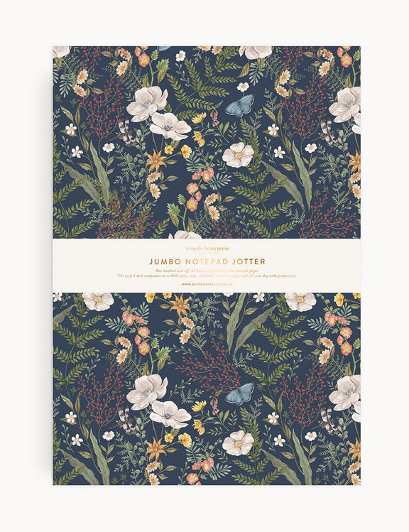 Dusk in Bloom A4 jumbo notepad with floral cover and gold gilded page edges.