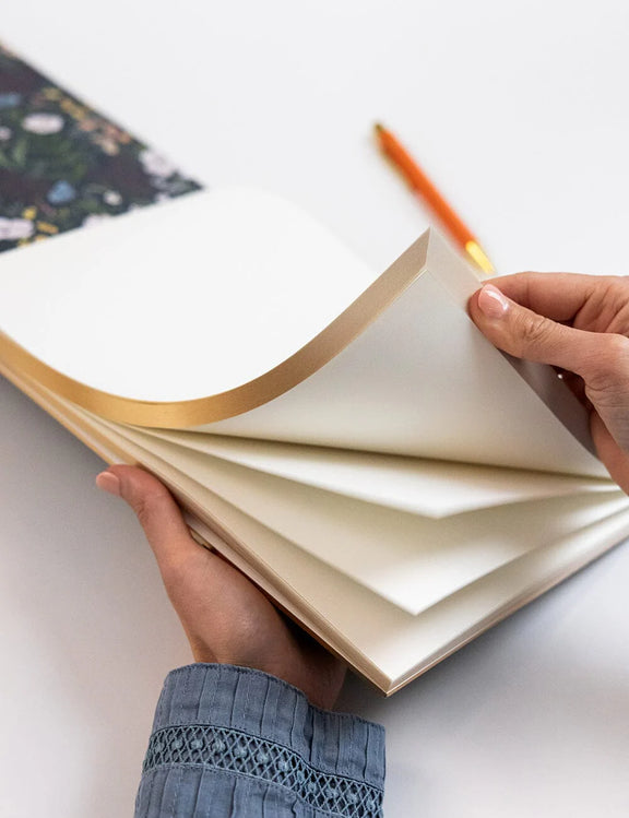 Large floral notepad for notes, lists and planning with luxurious gold page edges.