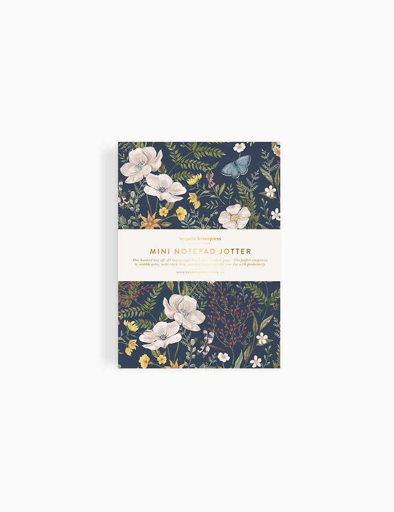 Dusk in Bloom Mini Notepad Jotter with floral artwork and gold gilded page edges.