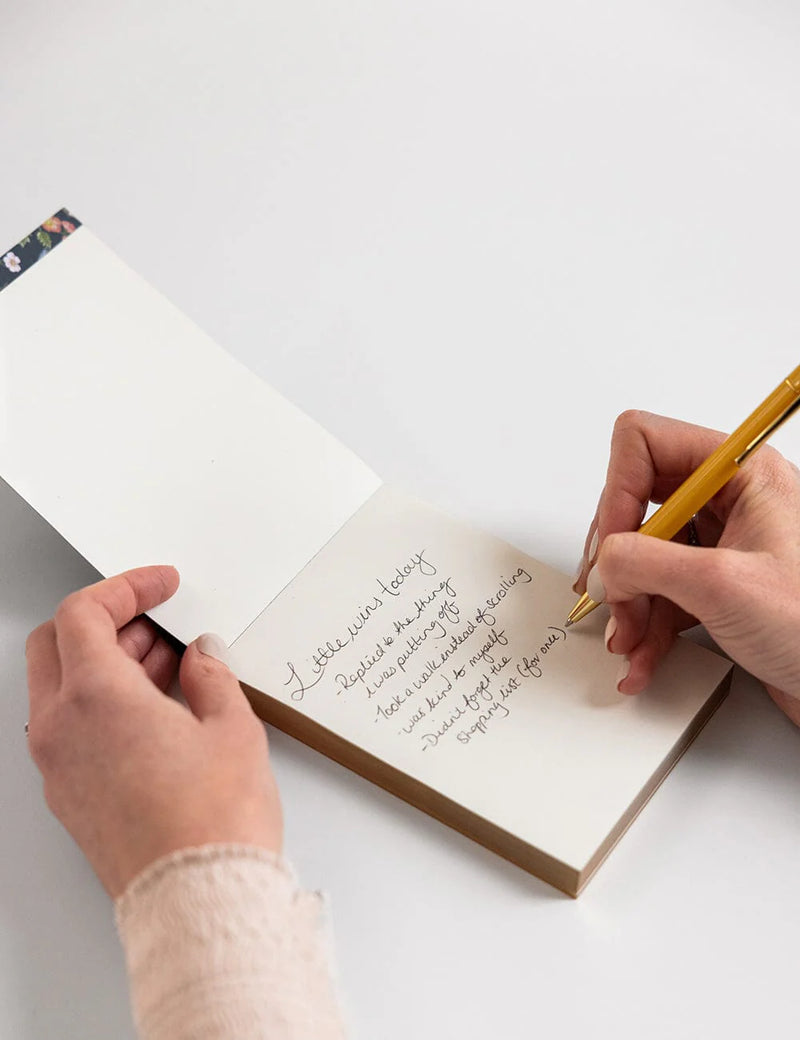 Dusk in Bloom mini desk jotter with floral cover.