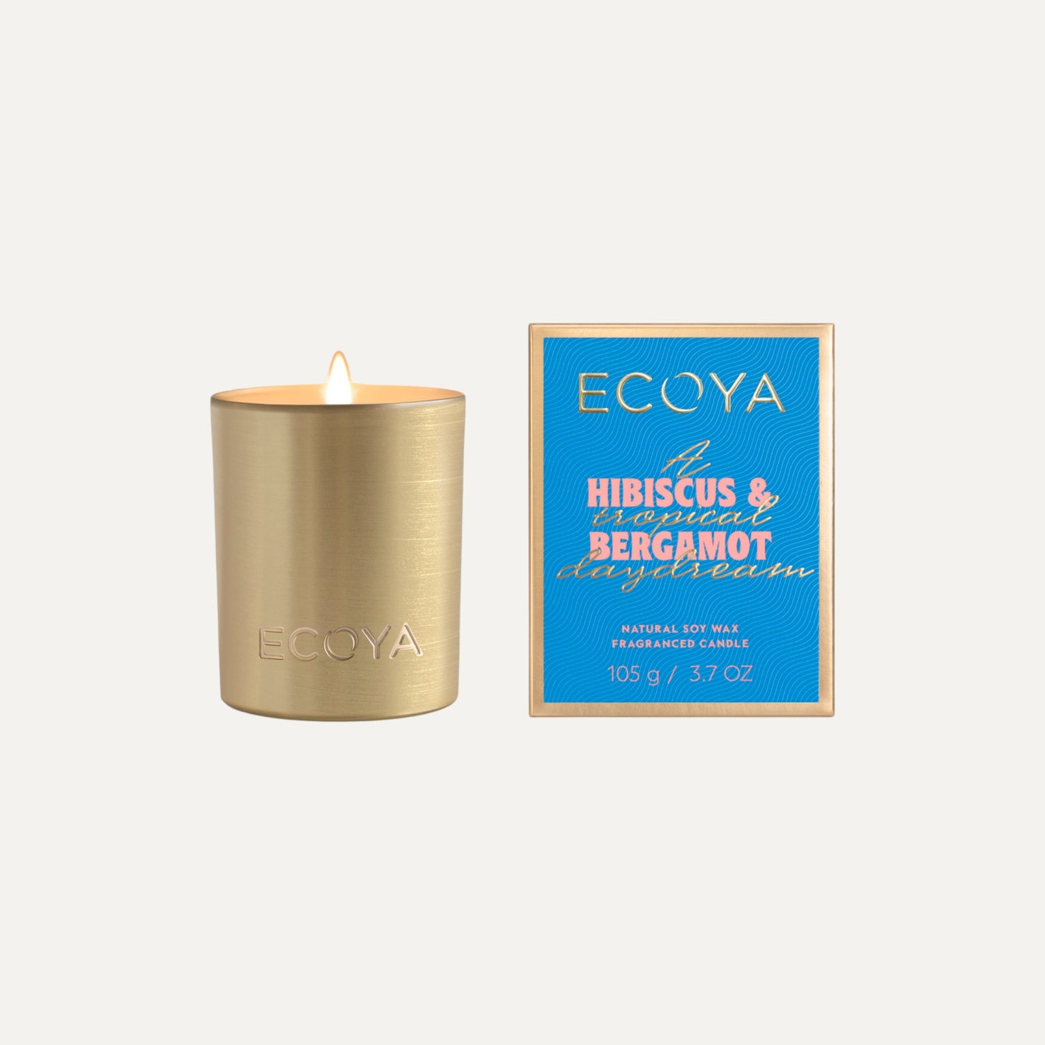 Ecoya Hibiscus & Bergamot Mini Goldie Candle – Holiday Collection in brushed gold vessel
