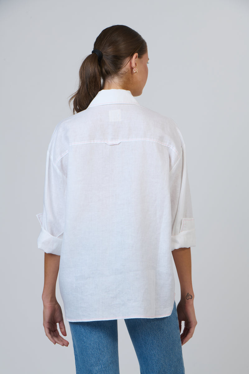 Boyfriend Shirt White with Pink Trim