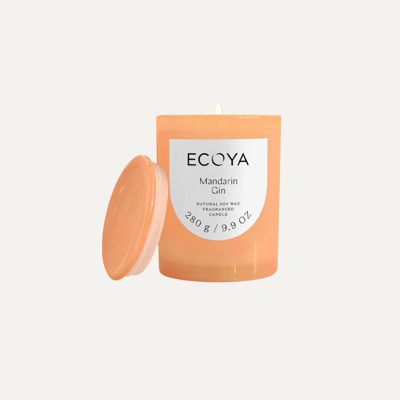 Ecoya Mandarin Gin Metro Candle – 280g soy wax candle in glass jar