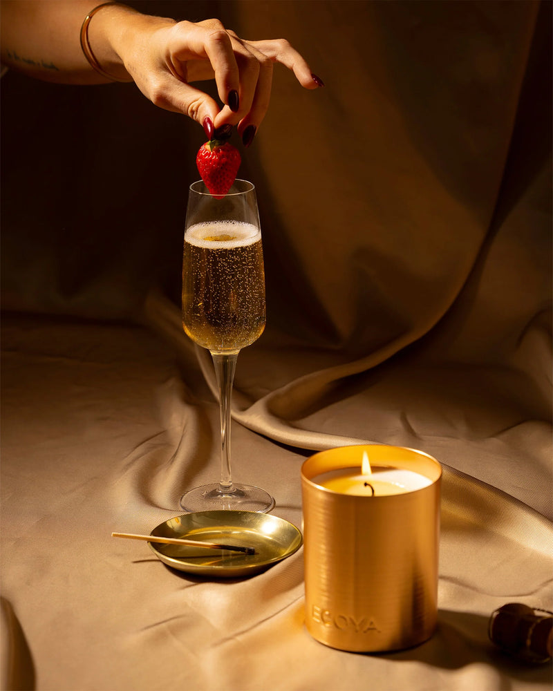 Fresh Pine Mini Goldie Candle styled with festive holiday décor