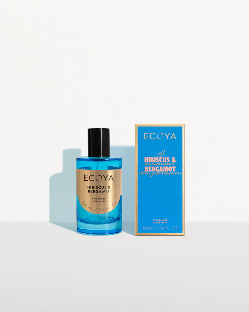 Ecoya Hibiscus & Bergamot Room Spray – Holiday Collection in festive packaging