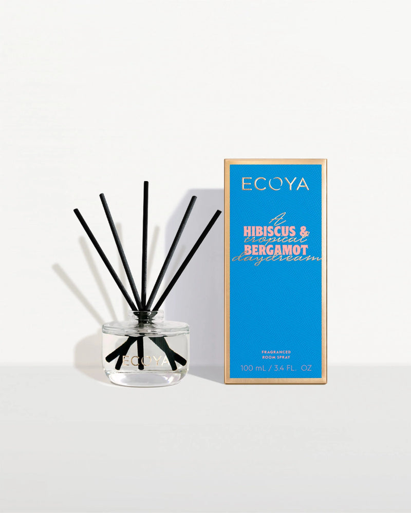 Ecoya Hibiscus & Bergamot Mini Diffuser – Holiday Collection in festive packaging