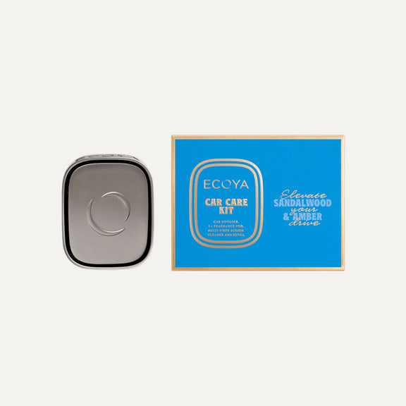 Ecoya Car Care Kit Holiday Collection with diffuser, fragrance pod, and screen cleaner