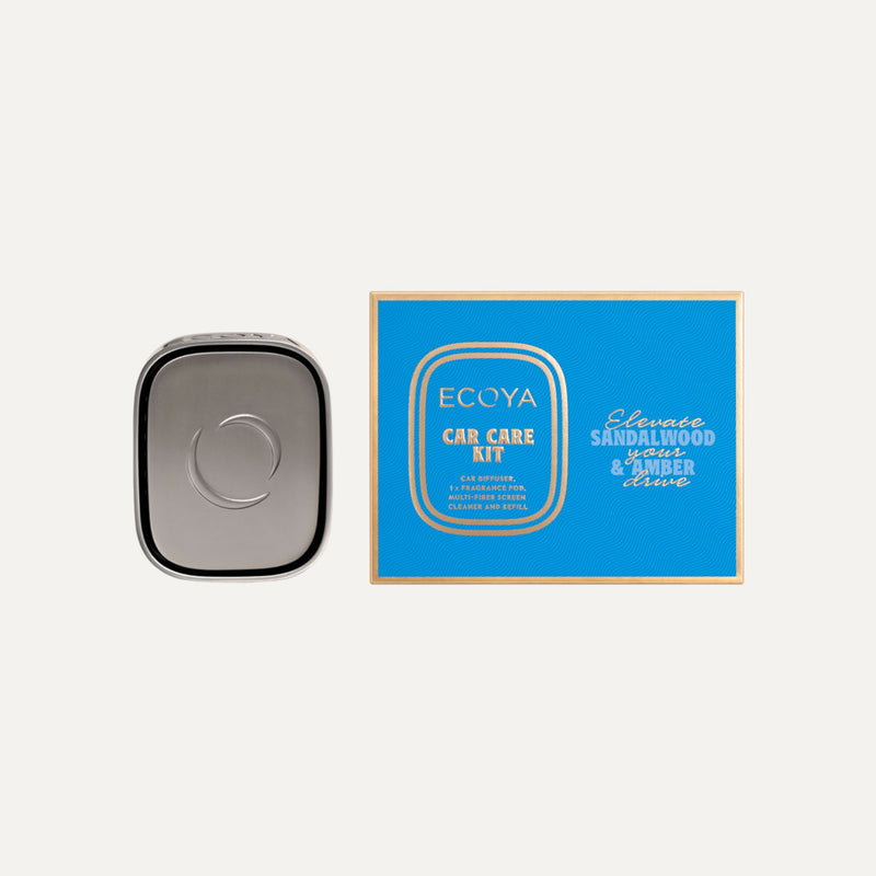 Ecoya Car Care Kit Holiday Collection with diffuser, fragrance pod, and screen cleaner