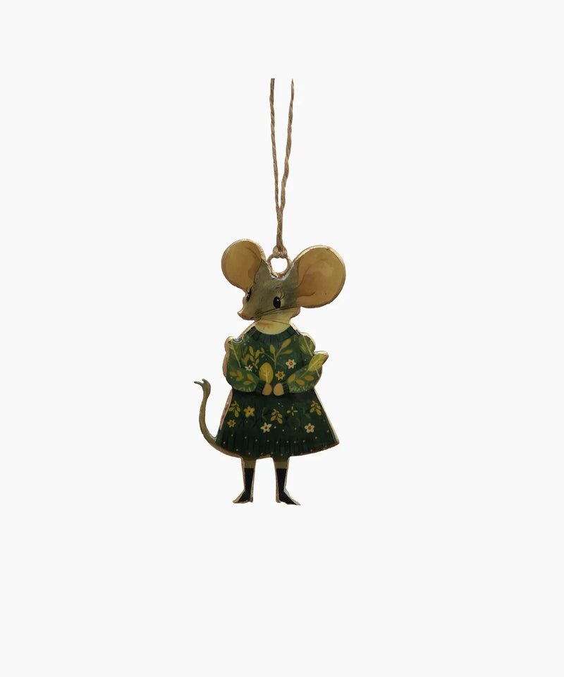 Edna Forest Green Hanging Mouse – enamel Christmas tree decoration in rich green finish