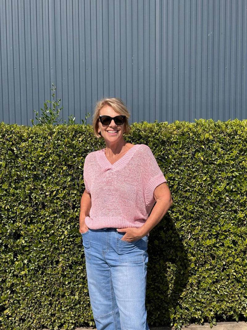 Elba Knit Top – Short Sleeve Lightweight Knit with Ribbed Hem at My Country Escape