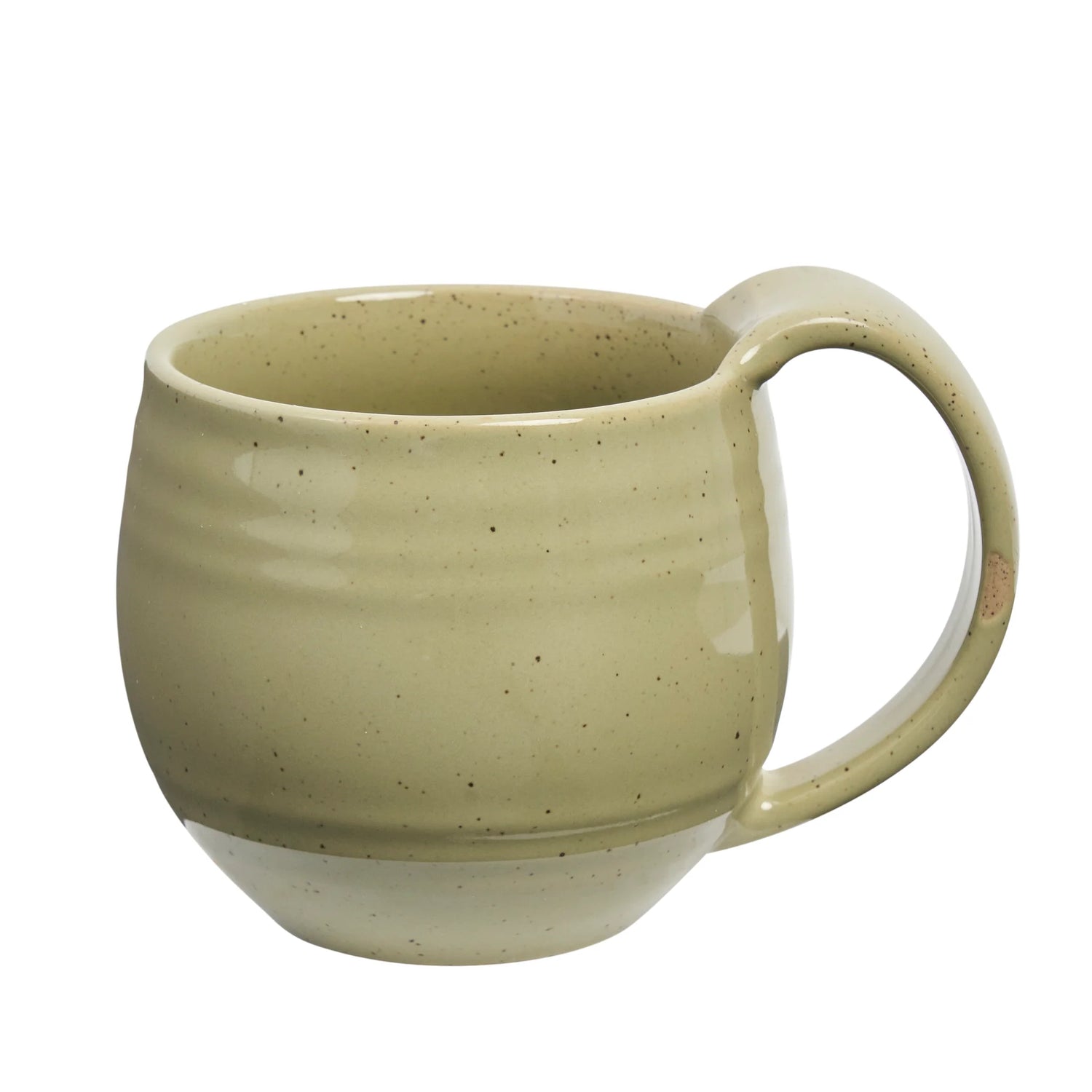 Embrace Peppercorn stoneware coffee mug with rounded design.