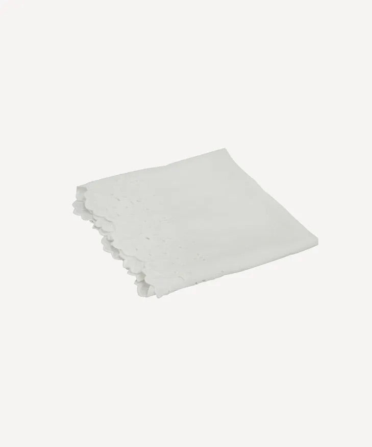 Luxury white linen table runner with embroidery – festive table styling