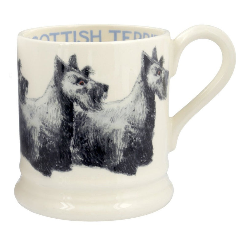 Emma Bridgewater Scottish Terrier half pint mug featuring hand-decorated Spongeware dog artwork.