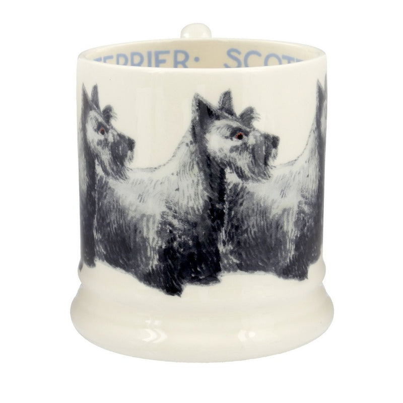 Handcrafted British pottery mug featuring a Scottish Terrier illustration for dog lovers and collectors.