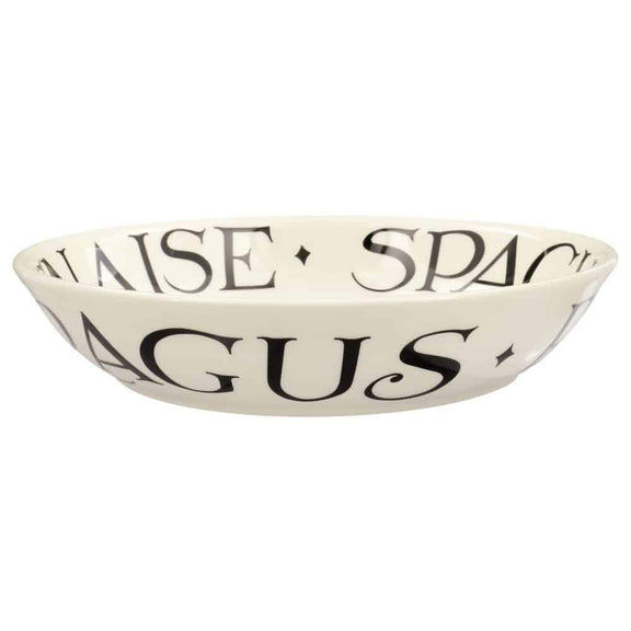 English earthenware pasta bowl with Black Toast typography.