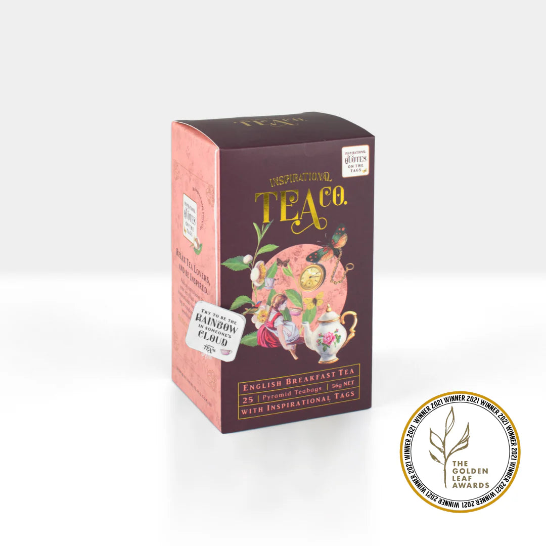 Box of English Breakfast pyramid teabags with award label