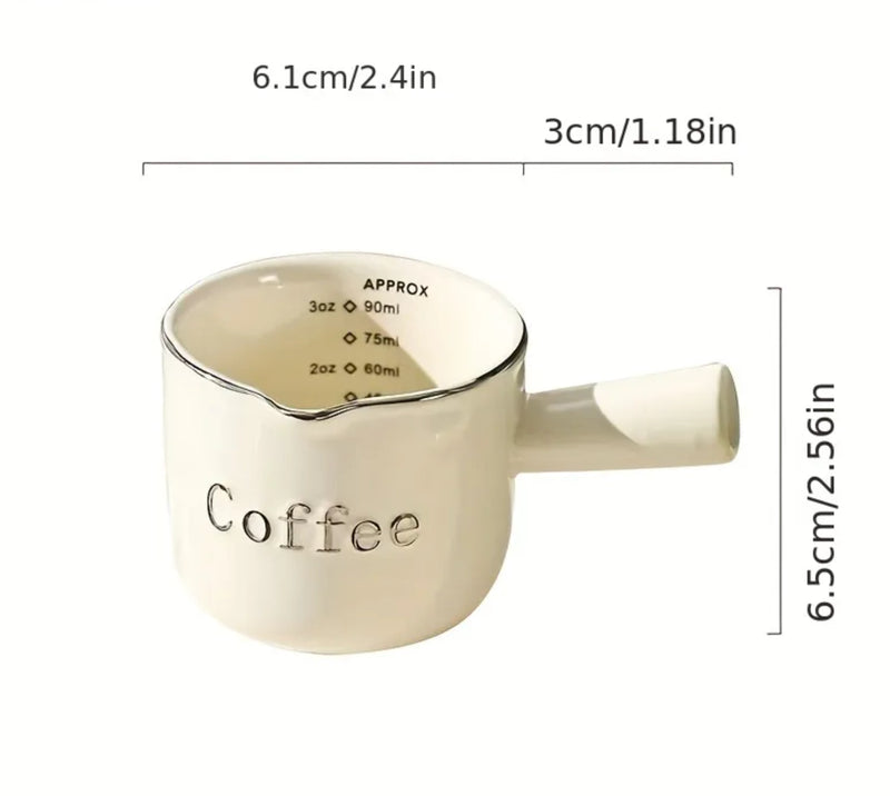 Minimalist espresso measuring cup for home barista - measurements