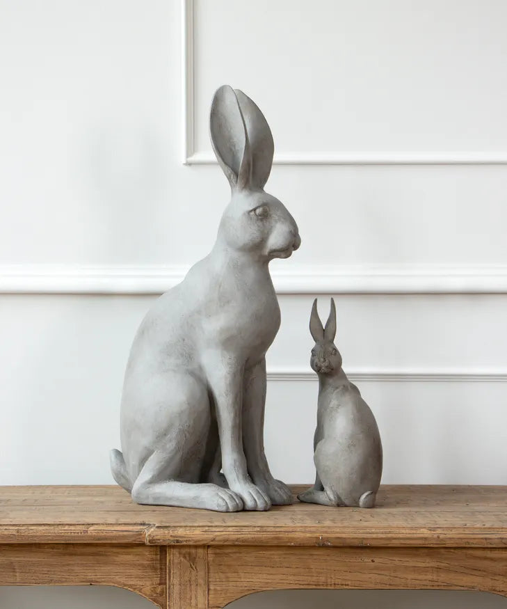 Elegant grey hare ornament – indoor or outdoor resin décor piece