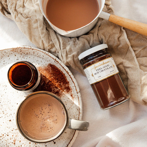 Hot chocolate prepared using Gewürzhaus Feel Good blend in a cosy mug
