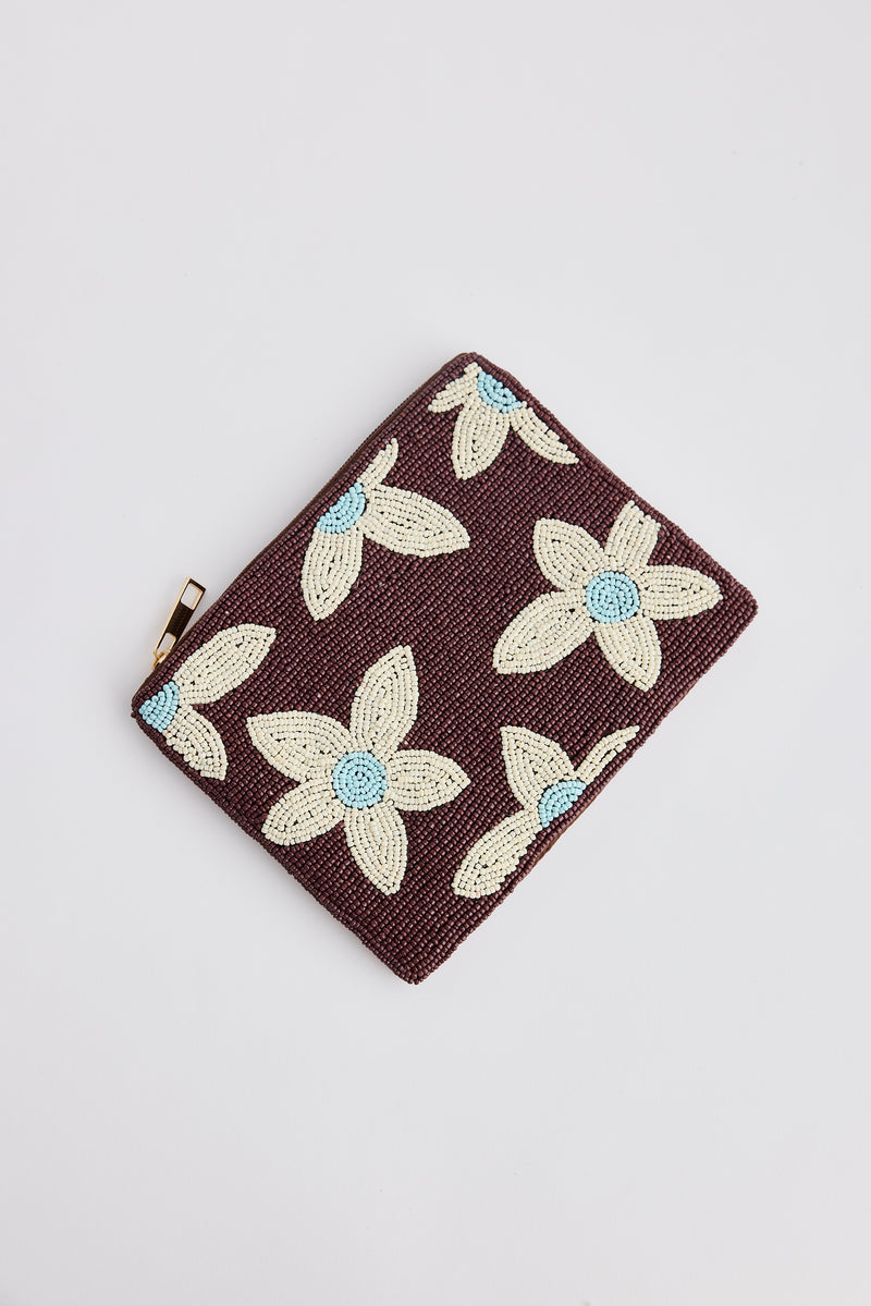 Holiday Firenze Clutch – brown beaded floral spring summer bag