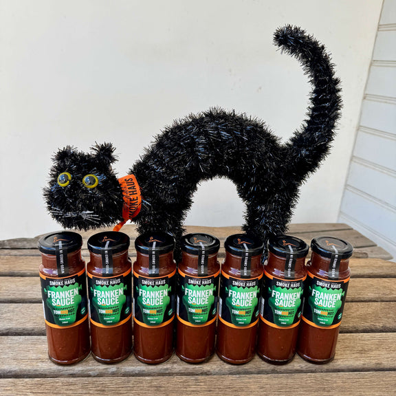 Smoke roasted tomato BBQ hot sauce bottle