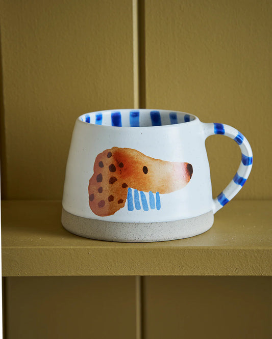 Stoneware coffee mug 340ml featuring colourful dogs and cat illustration