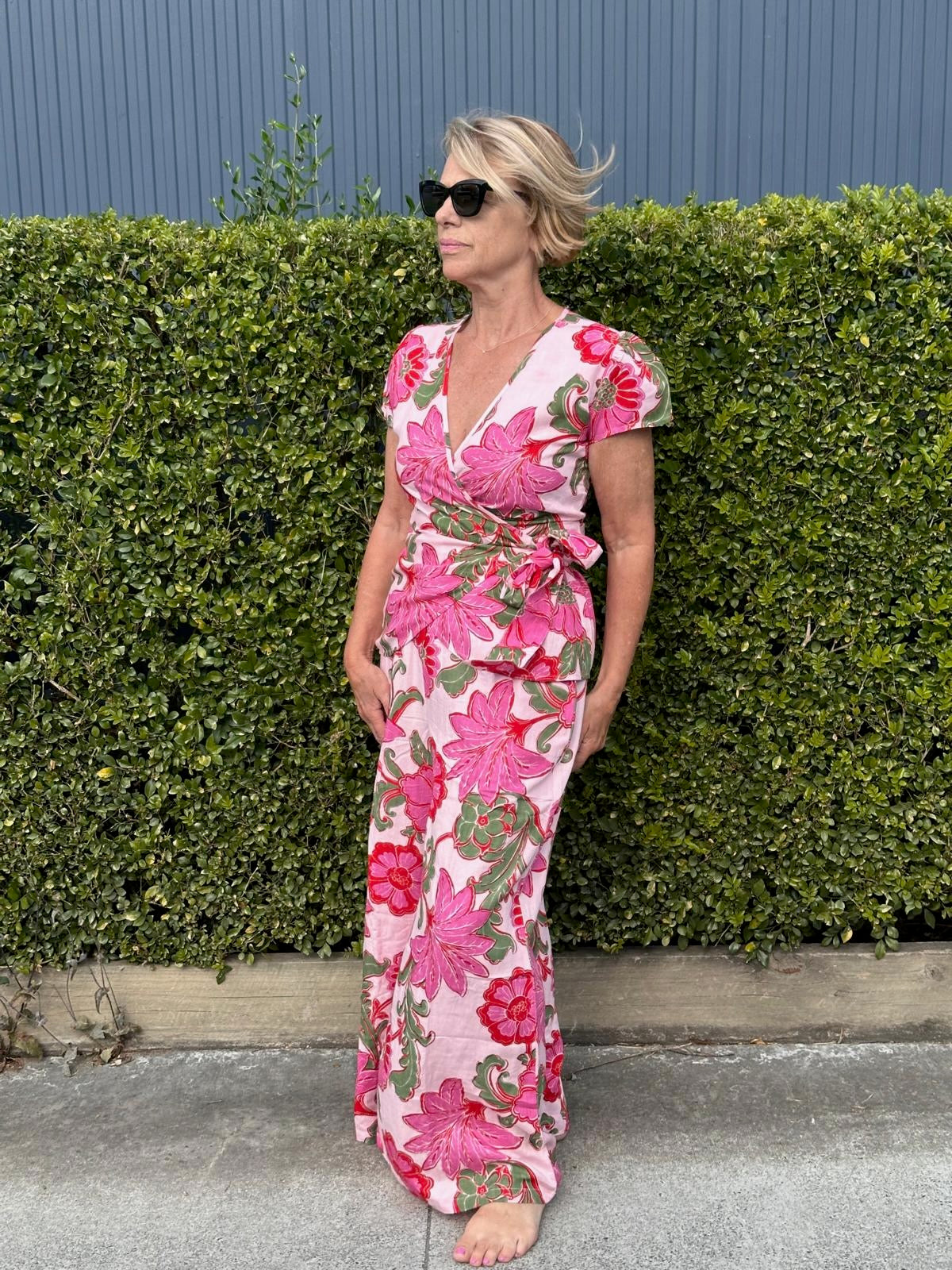 Holiday Freedom Pant – Pink Ibiza LinenWide Leg Pant with wrap shirt