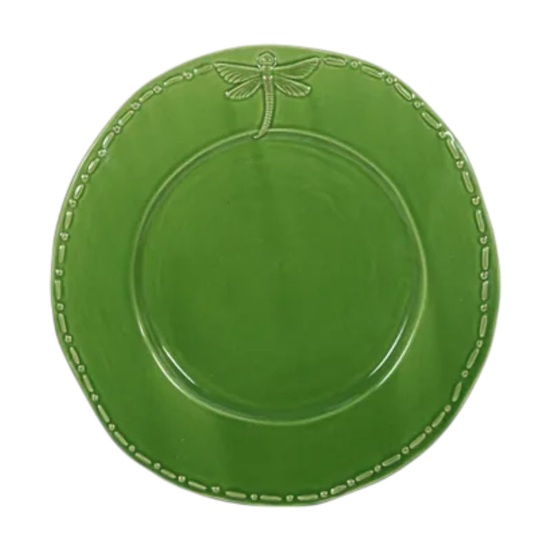 French Country Dragonfly Stoneware Green Dinner Plate – glazed 32cm ceramic