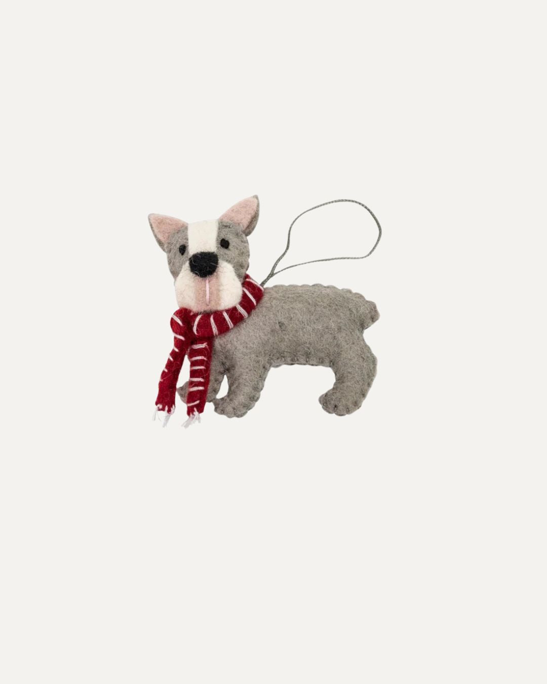 Felt French Bulldog Christmas tree decoration with red Santa hat