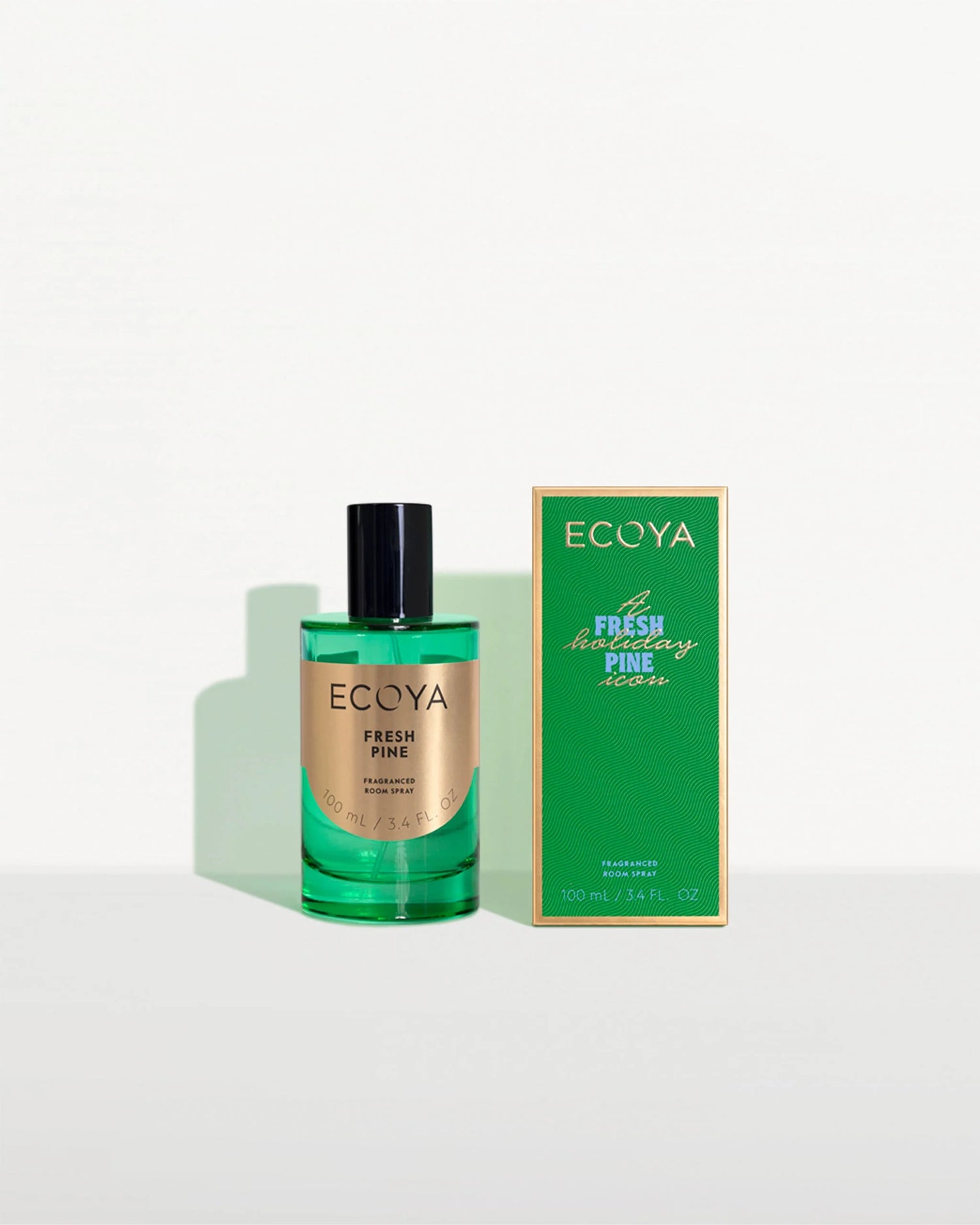 Ecoya Fresh Pine Room Spray – Holiday Collection in festive glass bottle and box