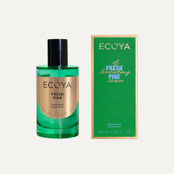 Ecoya Fresh Pine Room Spray – Holiday Collection in festive glass bottle and box
