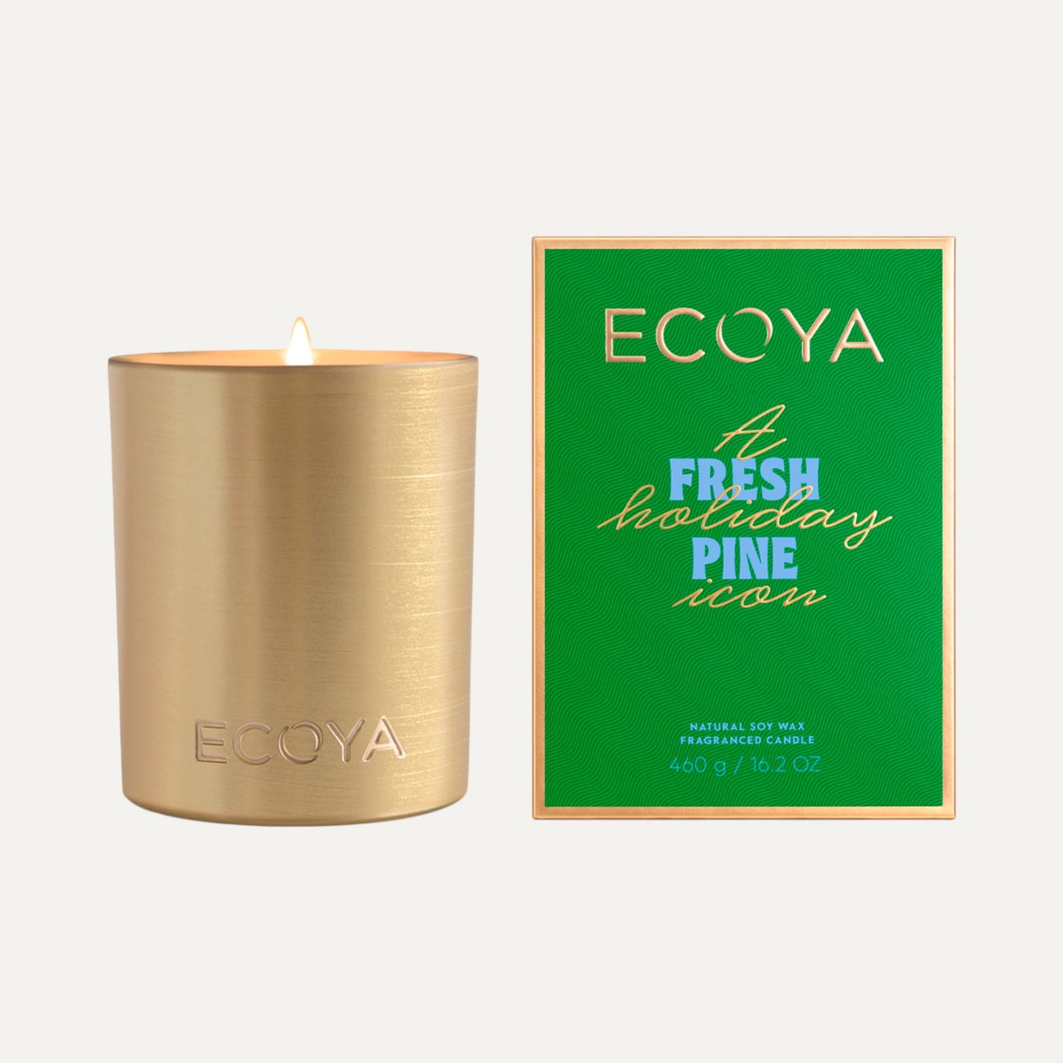 Ecoya Fresh Pine Goldie Candle – Holiday Collection in brushed gold aluminium vessel