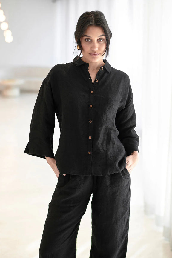 fundamental linen shirt black women european linen