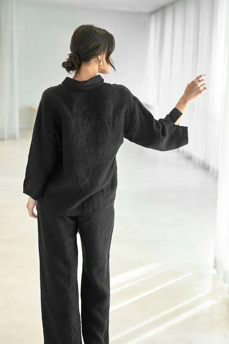 eadie linen shirt black australia women - view from behind